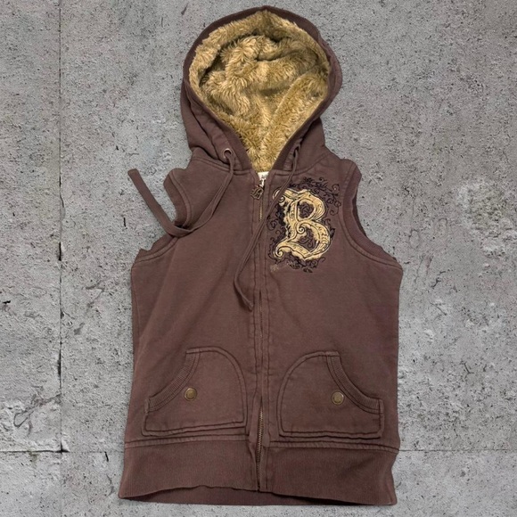 Billabong Tops - Billabong Vintage Y2K Brown Faux-Fur-Lined Hoodie Vest